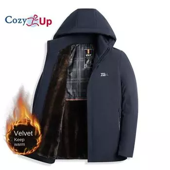 Уютное мужское большое и высокое зимнее пальто, утепленная куртка-парка в стиле милитари, водонепроницаемая флисовая подкладка, утолщенный съемный капюшон L чёрный