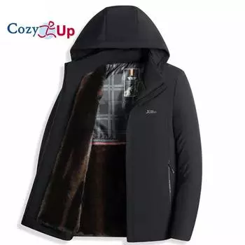 Уютное мужское большое и высокое зимнее пальто, утепленная куртка-парка в стиле милитари, водонепроницаемая флисовая подкладка, утолщенный съемный капюшон L чёрный