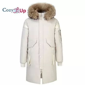 Уютное мужское длинное зимнее пальто из искусственного меха, теплая куртка-пуховик со съемным капюшоном S чёрный