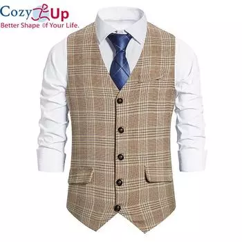 Уютное мужское викторианское клетчатое винтажное платье, жилет, мужской повседневный однобортный костюм с v-образным вырезом, жилет, Homme