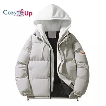 Уютное мужское зимнее пальто с капюшоном, теплая куртка-пуховик, утепленное хлопковое пальто со съемным капюшоном M чёрный