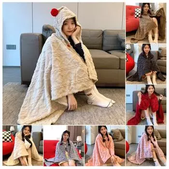 Уютное плюшевое одеяло с капюшоном, мягкое теплое, без морщин, ворсовое повседневное одеяло с шалью, аксессуары для офиса и дома фиолетовый
