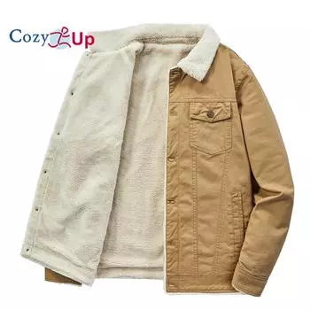 Уютное утолщенное хлопковое пальто из овечьего флиса с откидным воротником для мужчин M чёрный