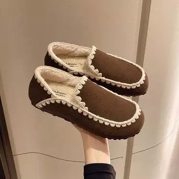 Уютные балетки из овечьей шерсти с квадратным носком, женские теплые туфли Мэри Джейн с мехом Тедди, элегантные пушистые плюшевые мокасины для женщин 35 коричневый