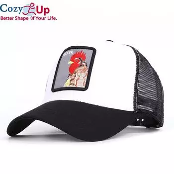 Уютные бейсбольные кепки с вышивкой петуха и животных, мужские и женские универсальные регулируемые высококачественные уличные солнцезащитные кепки, летние сетчатые шапки