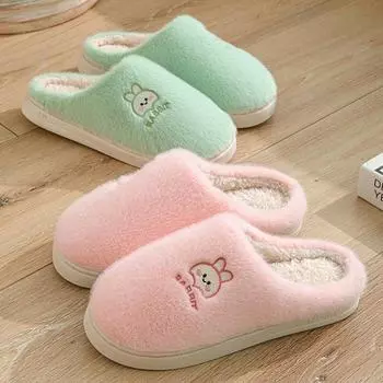 Уютные домашние тапочки из хлопка для мужчин и женщин — нескользящие, с толстой подошвой и меховой подкладкой для осени и зимы. 36-37 зелёный