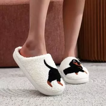 Уютные домашние тапочки с вышитым рисунком кошки, плюшевые, на толстой подошве, в клетку, пушистые, очаровательные, теплые, нескользящие, для дома 40/41