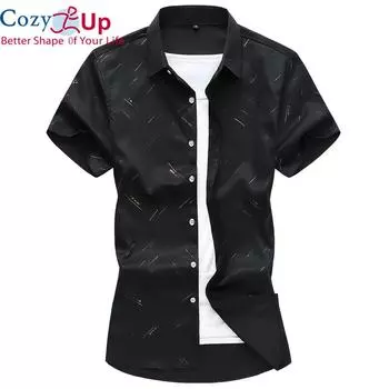 Уютные летние повседневные рубашки в полоску с короткими рукавами и принтом для мужчин, одежда, простая приталенная офисная сорочка Homme M белый