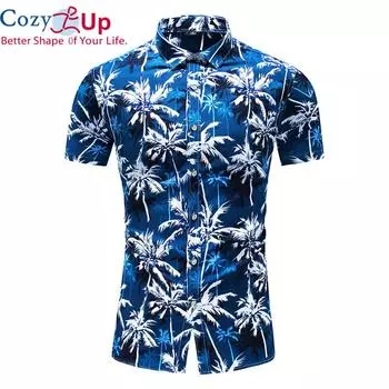 Уютные модные повседневные рубашки с цветочным дизайном и короткими рукавами, мужская гавайская блузка, летняя одежда M синий