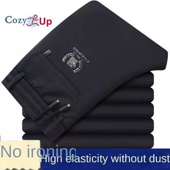 Уютные мужские эластичные повседневные брюки из ледяного шелка с эластичной резинкой на талии, прямые свободные брюки с высокой талией, негладильные шнурки L чёрный