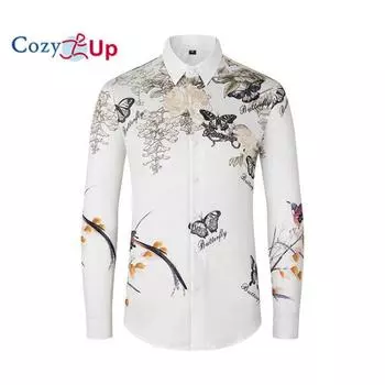 Уютные мужские атласные классические рубашки с длинными рукавами и принтом в стиле хипстеров M белый