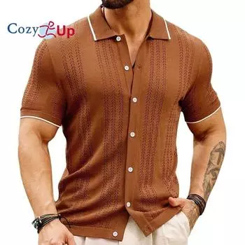 Уютные мужские дышащие вязаные рубашки поло с текстурированной рубашкой поло для гольфа с коротким рукавом M коричневый