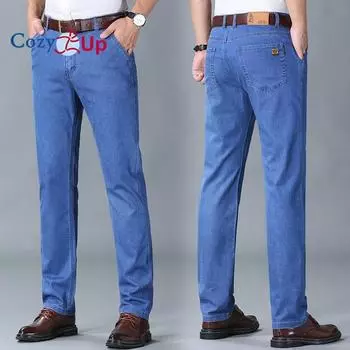 Уютные мужские джинсы из тонкого ледяного шелка, свободные эластичные повседневные брюки светлого цвета 28 синий