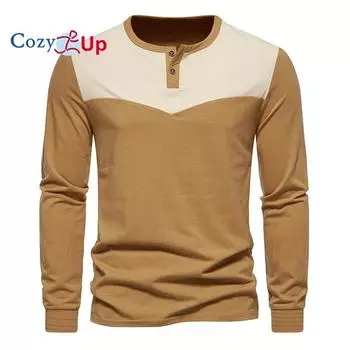 Уютные мужские лоскутные футболки Henley, повседневная приталенная хлопковая футболка с длинным рукавом, мужская футболка контрастного цвета в стиле хип-хоп Homme Camiseta S чёрный