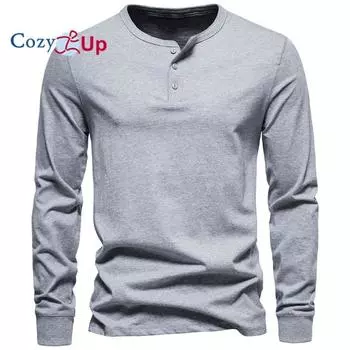 Уютные мужские модные повседневные базовые футболки с длинными рукавами и планкой спереди S тёмно-синий