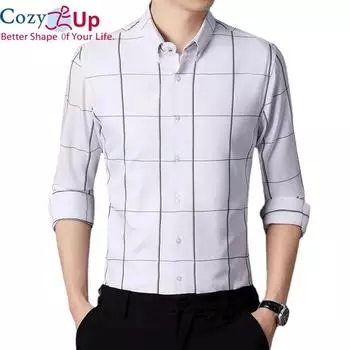 Уютные мужские осенние рубашки в клетку в стиле Харадзюку, новые приталенные рубашки с длинными рукавами и квадратным воротником, белые, черные, серые рубашки в клетку M белый