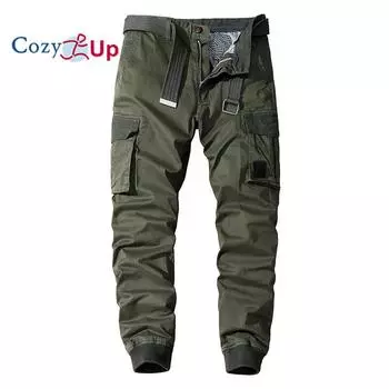 Уютные мужские повседневные брюки-карго с эластичной резинкой на талии, беговые брюки с завязками, конические спортивные штаны для мужчин с несколькими карманами 30 чёрный