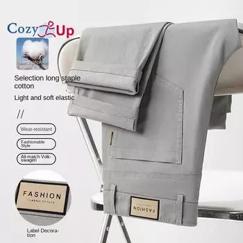 Уютные мужские повседневные брюки, тонкие прямые свободные эластичные длинные брюки из чистого хлопка с несколькими карманами 29 чёрный