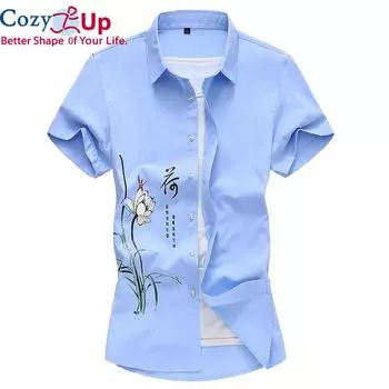 Уютные мужские повседневные рубашки в китайском стиле, летние новые стильные модные рубашки с короткими рукавами с принтом, мужские M чёрный