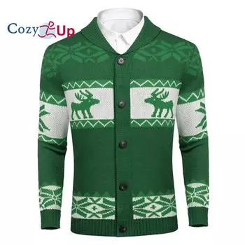 Уютные мужские рождественские кардиганы, уродливые рождественские свитера, вязаный кардиган с воротником-шалью с оленями и снежинками M красный
