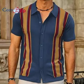 Уютные мужские рубашки поло, винтажные полосатые вязаные рубашки для гольфа на пуговицах с короткими рукавами M чёрный