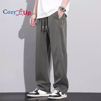 Уютные мужские свободные прямые брюки, широкие хлопковые повседневные брюки с несколькими карманами и завязками M чёрный