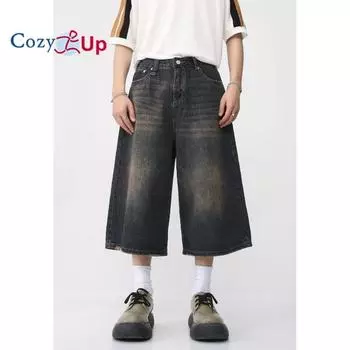 Уютные мужские свободные укороченные джинсы в стиле хип-хоп, рабочие джинсовые шорты с карманами-карго S темно-синий