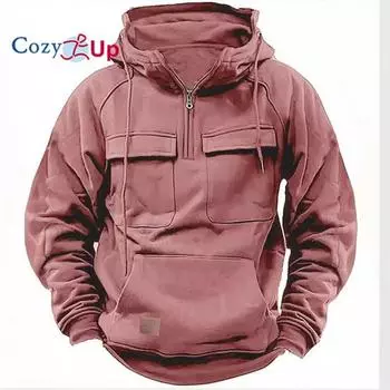 Уютные мужские толстовки с капюшоном, толстовки с несколькими карманами, мужские куртки с капюшоном, половина молнии S чёрный