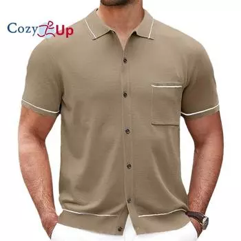 Уютные мужские трикотажные рубашки с короткими рукавами, рубашка на пуговицах, винтажная повседневная рубашка-поло, топы M бежевый