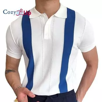 Уютные мужские винтажные полосатые вязаные рубашки поло с коротким рукавом, вязаная мужская рубашка поло для гольфа M белый