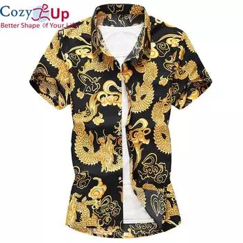 Уютные новые летние мужские гавайские рубашки с коротким рукавом, модные повседневные рубашки с цветочным принтом, брендовая одежда в китайском стиле M чёрный