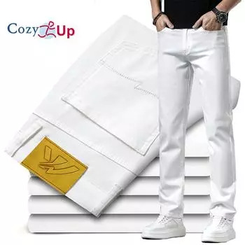 Уютные новые летние мужские тонкие кремово-белые джинсы, классические эластичные прямые джинсовые брюки, деловые модные хлопковые брюки 28 хаки