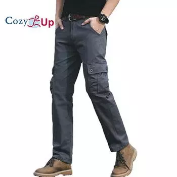 Уютные однотонные свободные мужские прямые повседневные брюки с 6 карманами 28 хаки