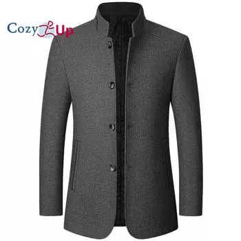 Уютные пальто для подростков, мужская осенне-зимняя куртка, шерстяное пальто, однотонная куртка с лацканами, повседневная деловая мужская одежда, длинная M чёрный