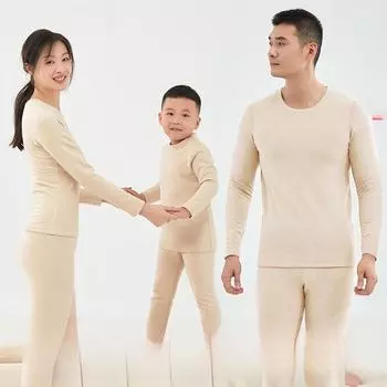 Уютные парные наряды: Женский термокомплект из немецкого кашемира с бархатом и плотным шелком на осень, а также теплая детская одежда. Children s seamless patch set, 130