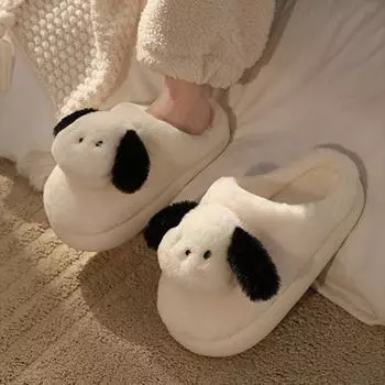 Уютные плюшевые хлопковые тапочки для пар, теплая нескользящая домашняя обувь для мужчин и женщин, зимняя домашняя обувь с милым дизайном для собак 36-37 зелёный