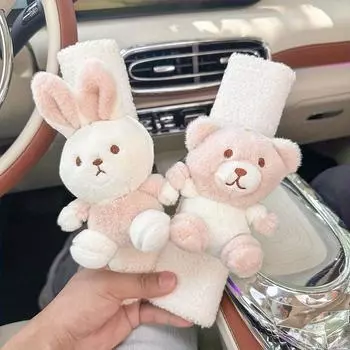 Уютные плюшевые накладки на ремни безопасности автомобиля — милые рисунки медведя и кролика, мягкие чехлы для поддержки плеч и шеи для комфортного вождения