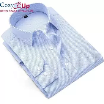 Уютные полосатые рубашки с длинными рукавами, хлопковые деловые рубашки для мужчин, модная мужская одежда без морщин 38/M светло-синий