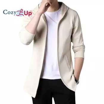 Уютные повседневные модные куртки на молнии с воротником-стойкой для мужчин, однотонные пальто с капюшоном M чёрный