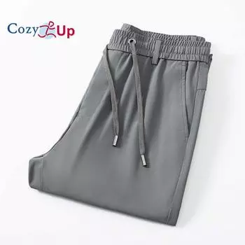 Уютные повседневные мужские брюки с тонкой эластичной резинкой на талии и молнией, высокоэластичные брюки с завязками на шнурке M чёрный