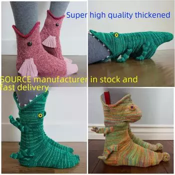 Уютные рождественские вязаные носки с изображением животных-крокодилов Line Shark Socks; Adult красный