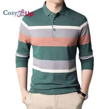 Уютные рубашки поло, мужская хлопковая футболка с длинными рукавами, модная полосатая приталенная повседневная рубашка-поло Homme