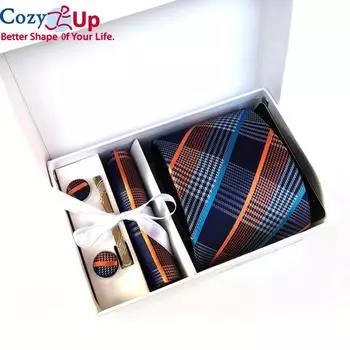 Уютные шелковые галстуки с принтом пейсли, синие, красные, желтые, для мужчин, свадебный галстук, нагрудный платок, зажимы для галстука, запонки 1