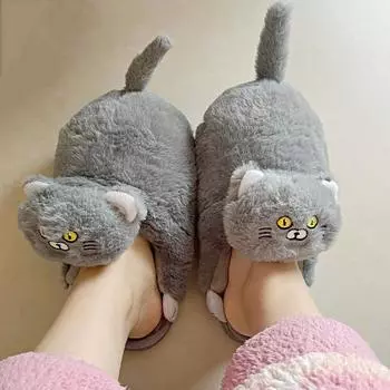 Уютные тапочки для кошек, женские пушистые домашние тапочки, обнимашки с котятами, синие тапочки для кошек, для девочек и женщин, домашние тапочки с кошками One Size(CN 35-42) чёрный