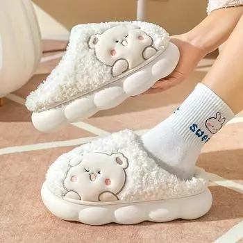 Уютные тапочки-медведи - женские теплые зимние тапочки на платформе с плюшевой подкладкой, мягкие, симпатичные 36-37 розовый