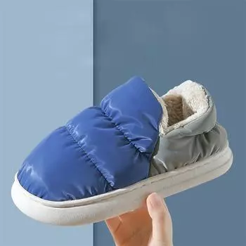 Уютные тапочки мужские зимние пуховые тапочки для дома и улицы теплые плюшевые туфли женские водонепроницаемые зимние тапочки мужские нескользящие тапочки 36-37(Suit 35-36) светло-синий