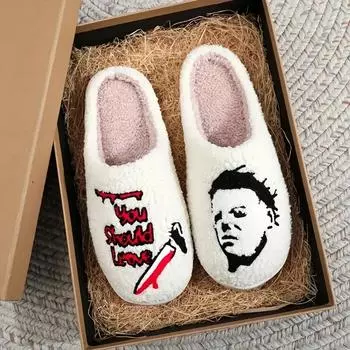 Уютные тапочки с мультяшным принтом для мужчин и женщин - плюшевая хлопковая подкладка, нескользящая подошва TPR, идеально подходят для использования в помещении и на улице 40/41