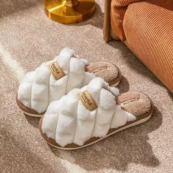 Уютные тапочки в клетку с цветными блоками для мужчин и женщин, теплая, нескользящая домашняя обувь 36-37 жёлтый