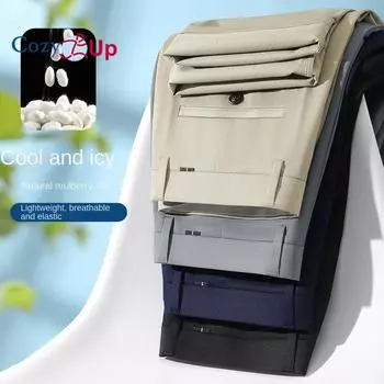 Уютные тонкие повседневные брюки из шелкового шелка, мужские прямые свободные эластичные брюки в деловом стиле 29 чёрный