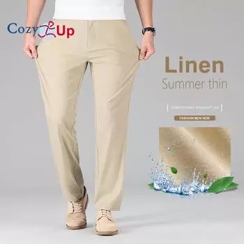 Уютные весенне-летние тонкие мужские льняные хлопковые повседневные брюки классические свободные прямые дышащие брюки с высокой талией для офиса 29 чёрный